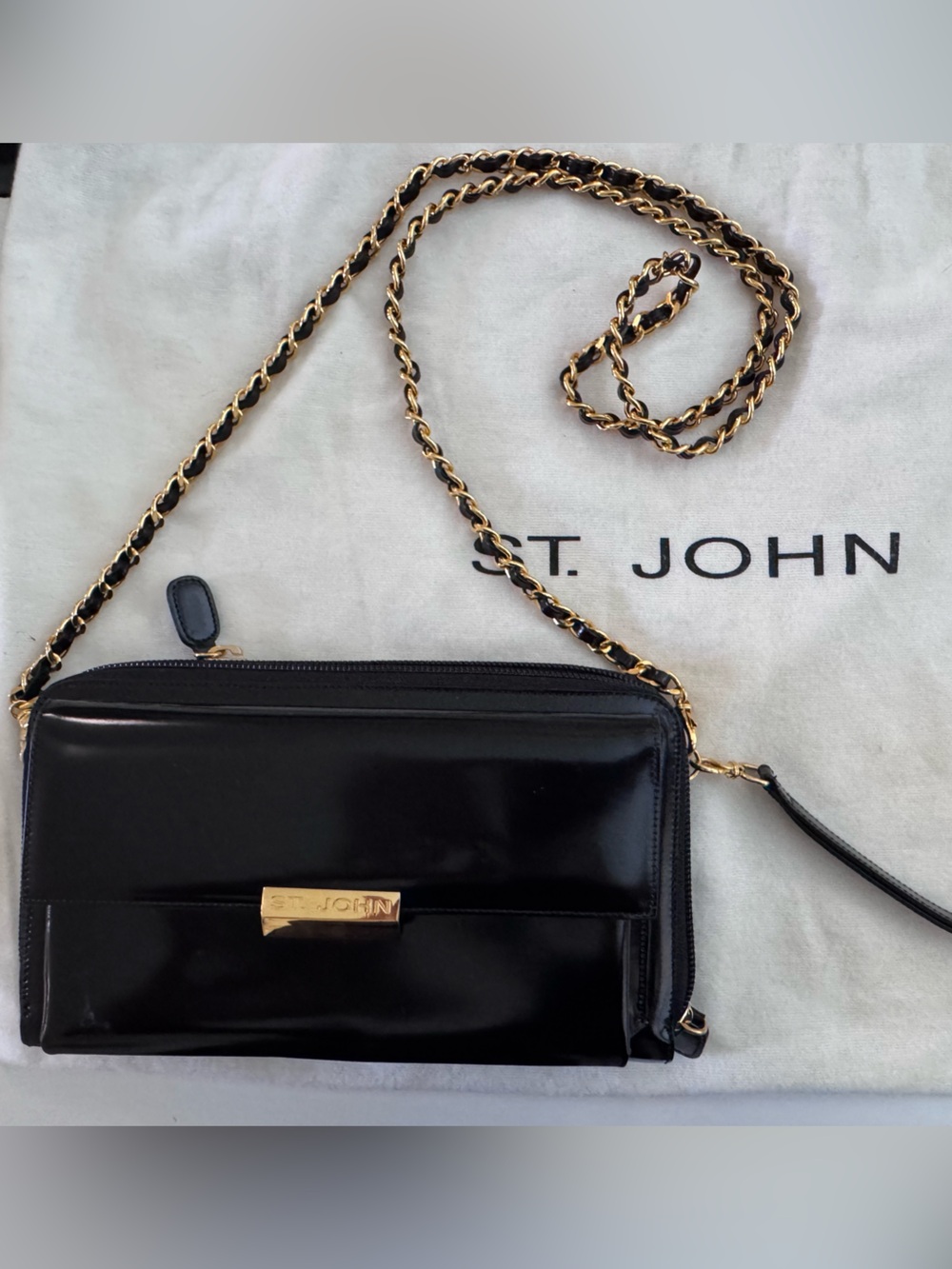St. John Crossbody wallet Purse or Wristlet Black Gold